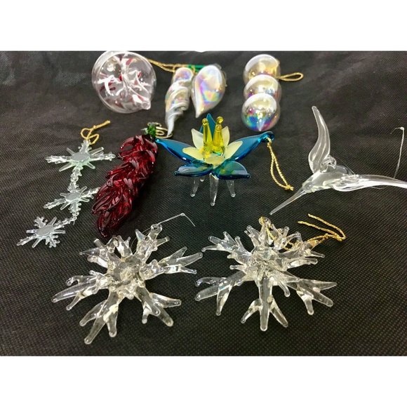 Vintage Lot of 10 Blown Glass Bird Pepper Flower Christmas Ornaments - Picture 14 of 14